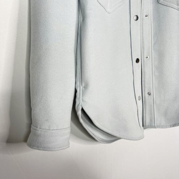 Abercrombie and Fitch Womens Small S Light Blue Gray Cozy Shacket Snap Button - Picture 6 of 10